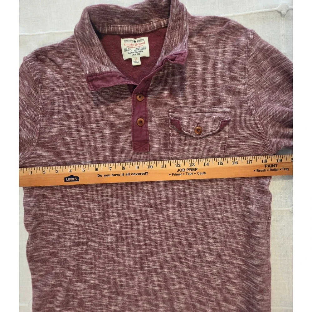 Lucky Brand Mens Space Dye Henley Sweatshirt Burgundy Small Pullover Pocket
